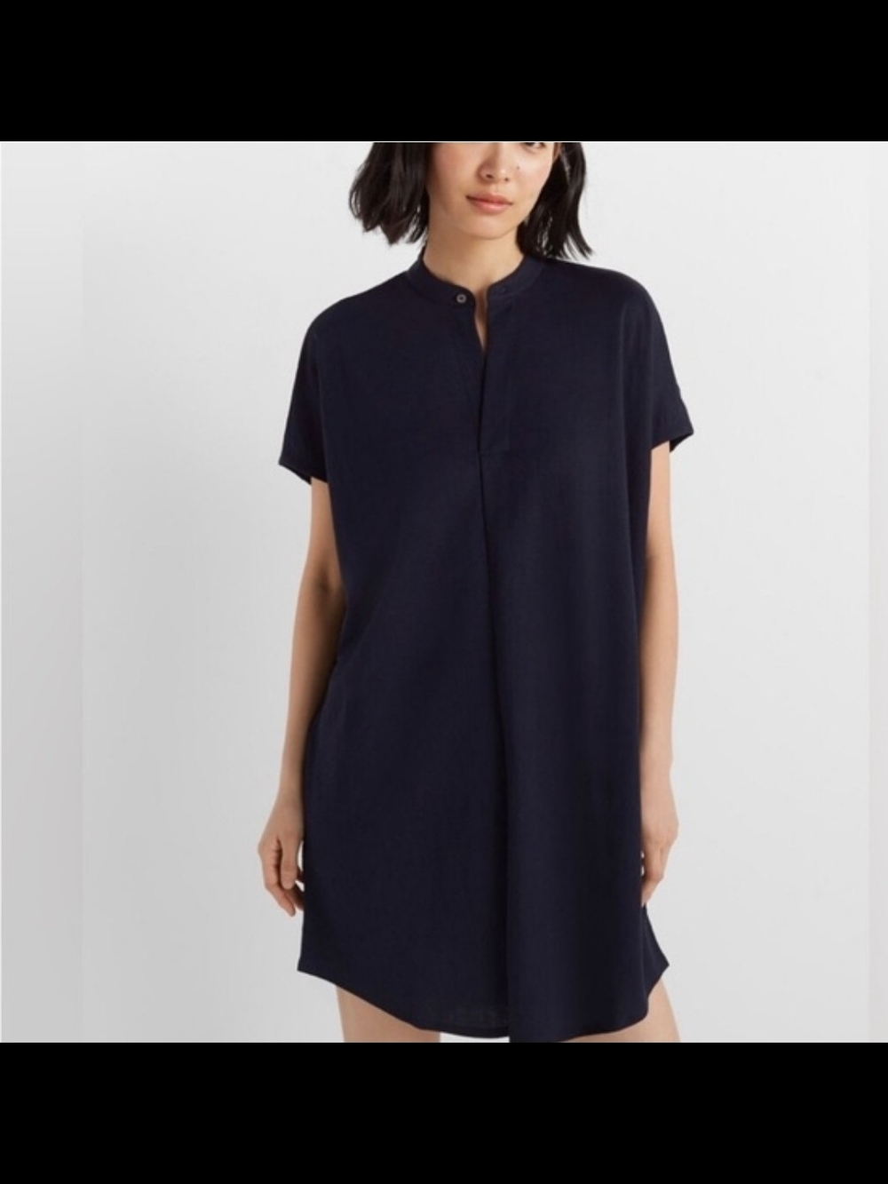 Club Monaco Navy Collarless Button-Front Tunic